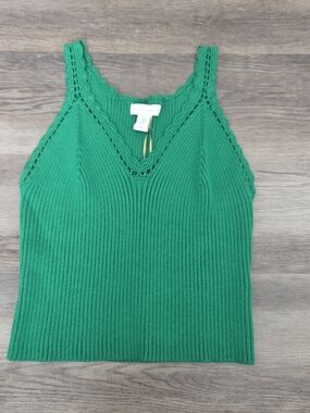 New House of Harlow 1960 Kelly Green Scalloped Crochet Knit Sweater Tank Top M